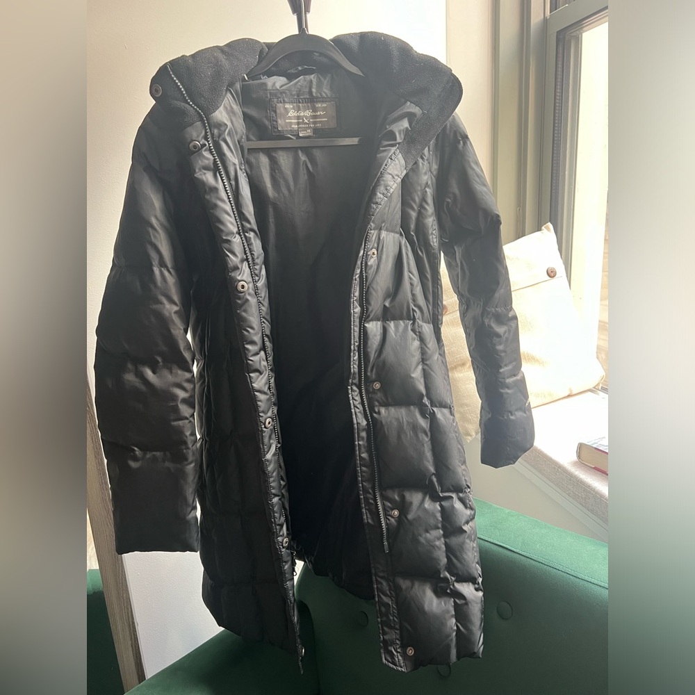Eddie Bauer Black Down Puffer Knee Length Winter Coat